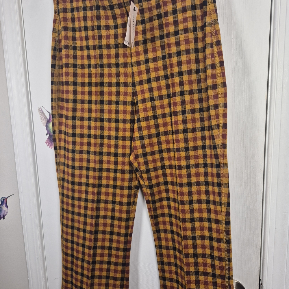 Philosophy Republic Mustard & Burgundy Plaid Flare High Waist Pants Size: M - Picture 4 of 10